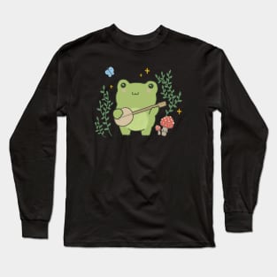 Frog Playing Banjo and Edgy Mushroom: A Kawaii Cottagecore Adventure Long Sleeve T-Shirt